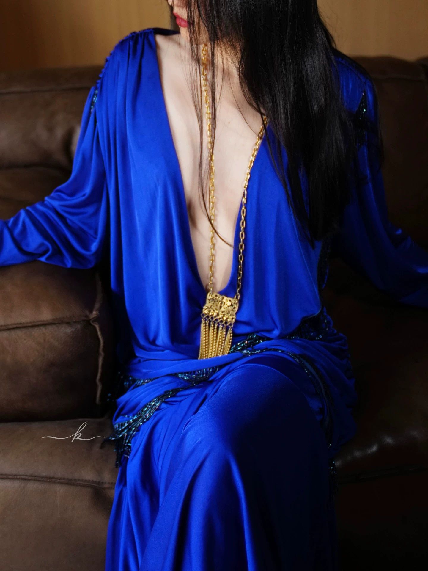 Vintage Vintage Klein Blue Pleated Beaded Tassel Dress Size L / US 10 / IT 46 - 6 Thumbnail
