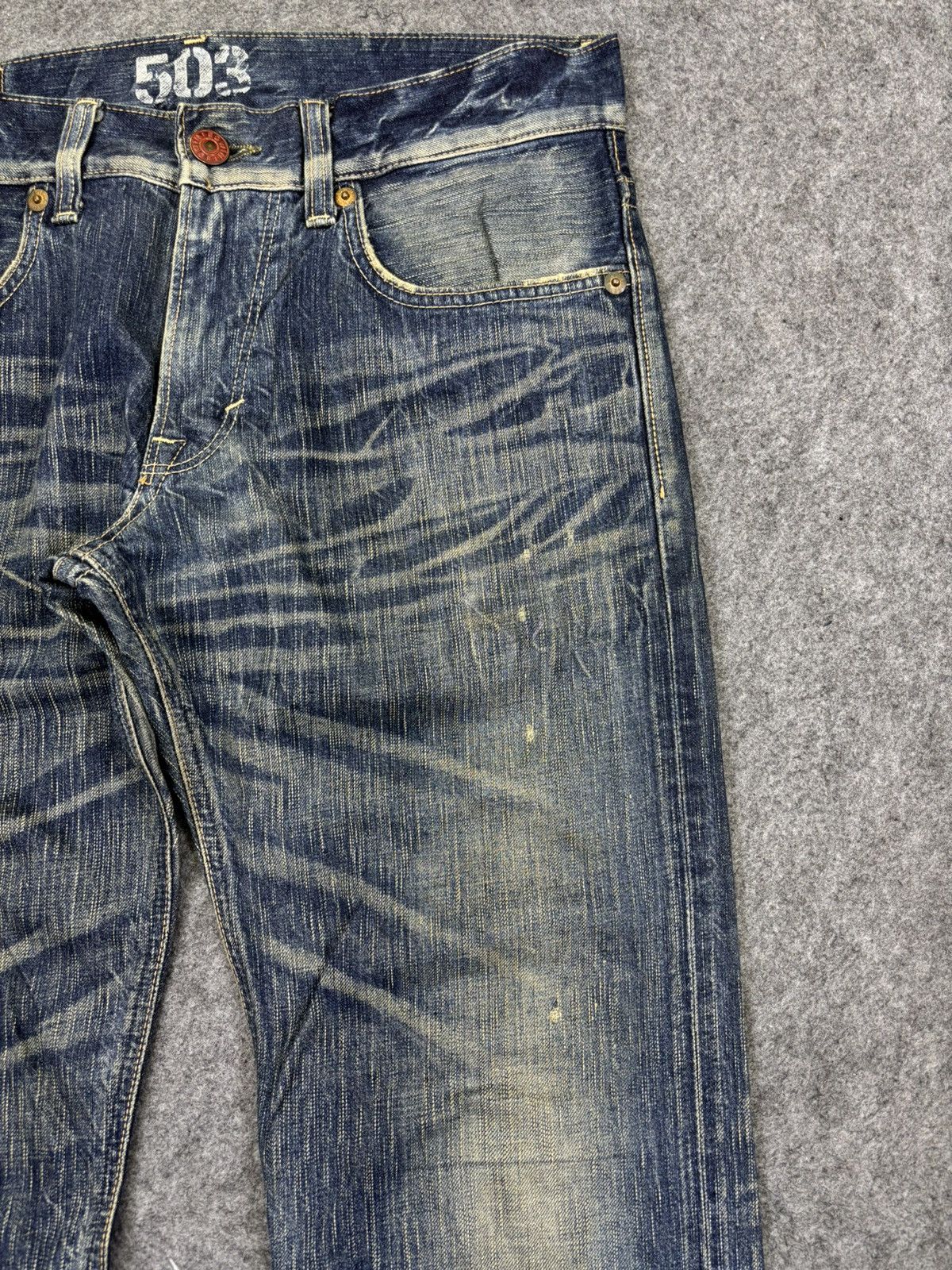 Edwin 💥90s Flare Style💥Vintage Edwin 503 Crazy Fades Denim K34 Size US 35 - 3 Thumbnail
