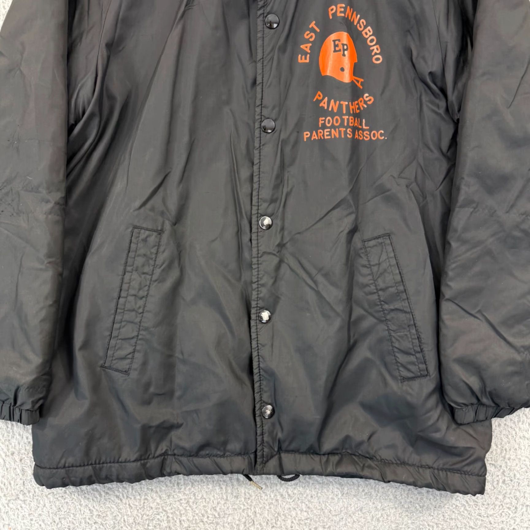 Vintage VINTAGE College Lane Jacket Men's Small Black 80s Varsity Nylon Lined Button Snap casual Athletic Sports Size US S / EU 44-46 / 1 - 2 Thumbnail