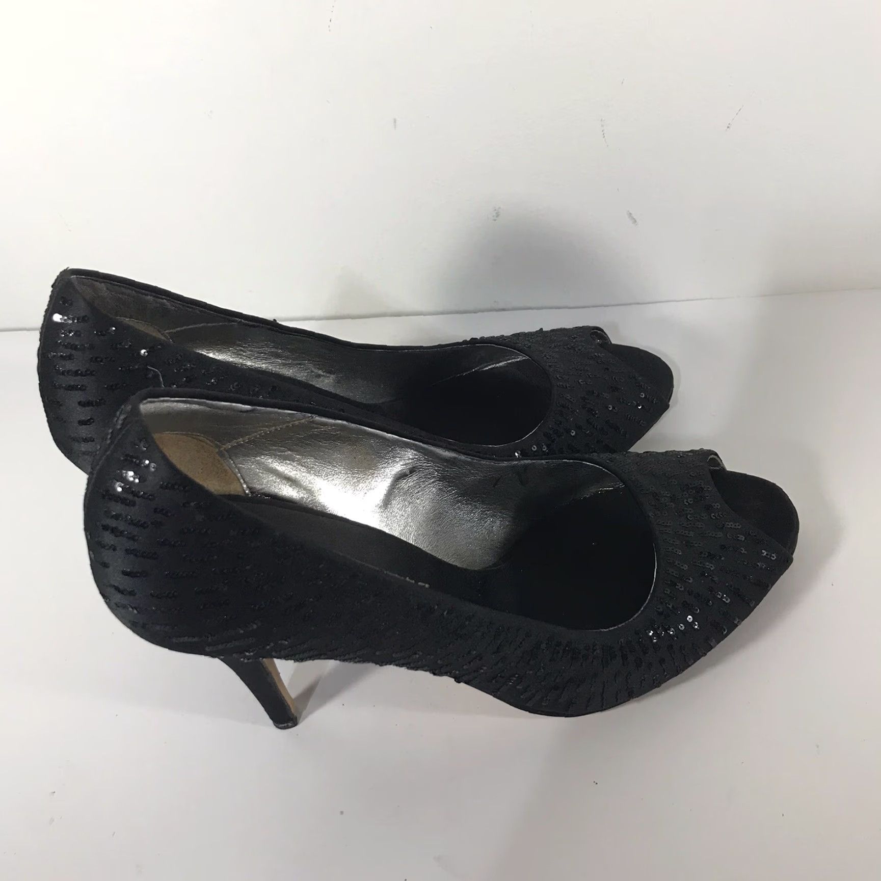 Vintage Ragazza Black Sequin Peep Toe Pumps Womens Size 10B 4in Heel Ultra High Size US 10 / IT 40 - 4 Thumbnail