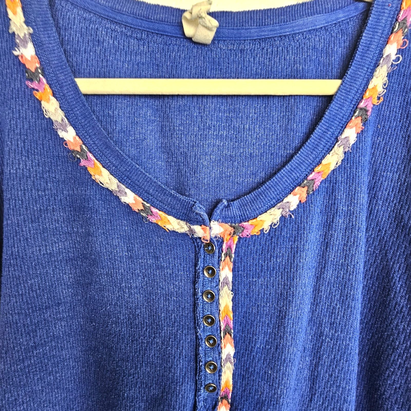 Free People Free People Rainbow Thermal Tee Blue Henley Embroiderd Boho Size M / US 6-8 / IT 42-44 - 3 Thumbnail