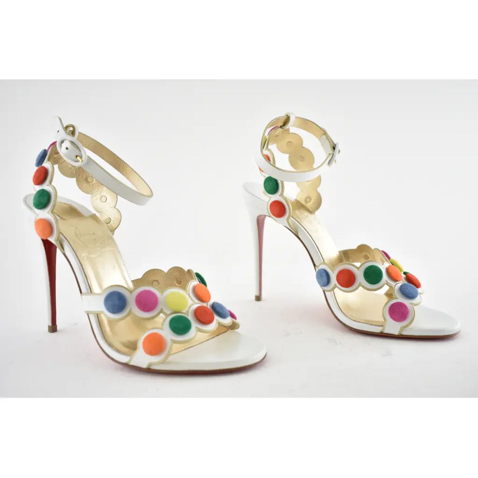 Christian Louboutin Smartissima 100 White Multi Ankle Strap Sandal Heel Pump 38 Size US 8 / IT 38 - 3 Thumbnail