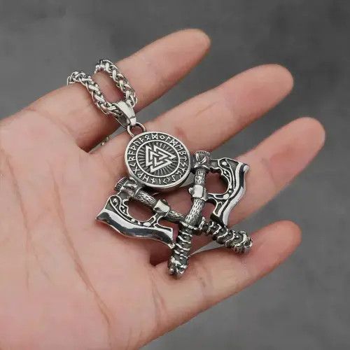 Japanese Brand Men's Stainless Steel Exquisite Double Axe Pendant Necklace Size ONE SIZE - 4 Thumbnail