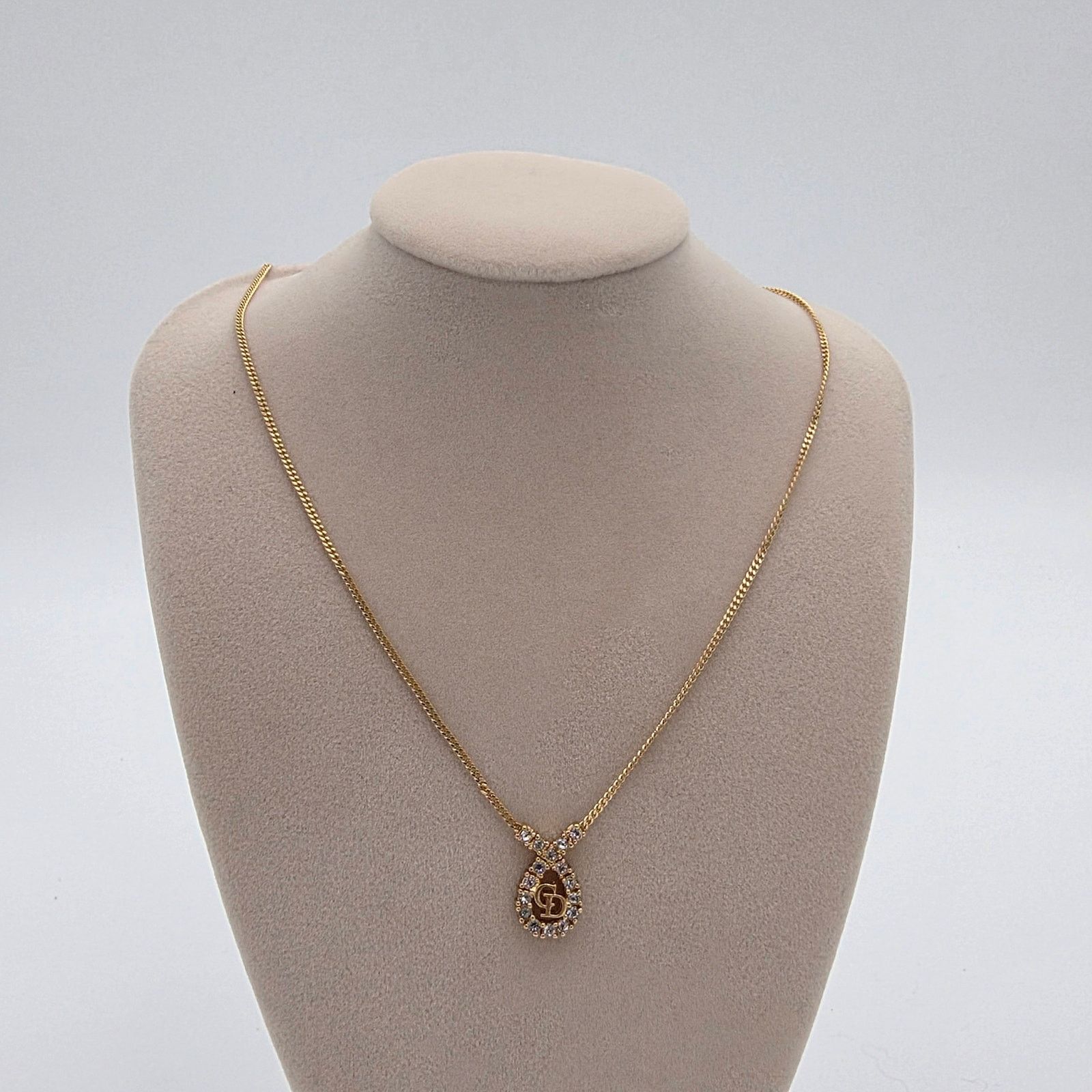 Christian Dior Monsieur Christian Dior Gold-Tone CD Logo Teardrop Crystal Necklace Size ONE SIZE - 1 Thumbnail