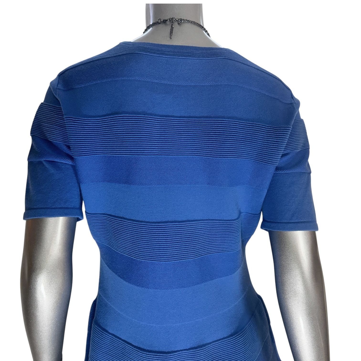 Saks Fifth Avenue Saks Fifth Avenue Blue Dress with Laser-Cut Hem & Short Slee Size M / US 6-8 / IT 42-44 - 4 Thumbnail