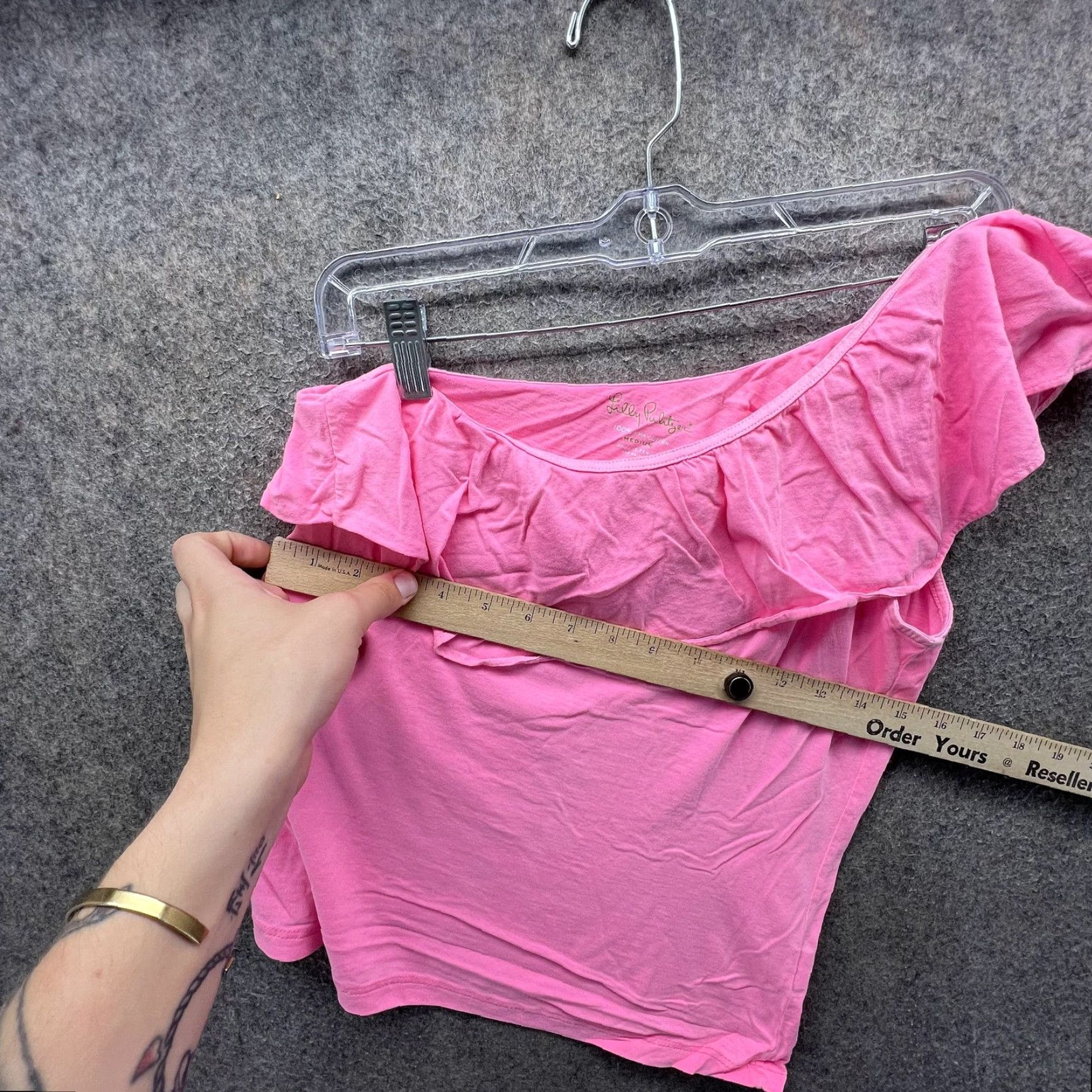 Lilly Pulitzer VINTAGE Lilly Pulitzer Shirt Womens Medium Pink One Shoulder Ruffle Flutter Sleeve Top Size M / US 6-8 / IT 42-44 - 2 Thumbnail