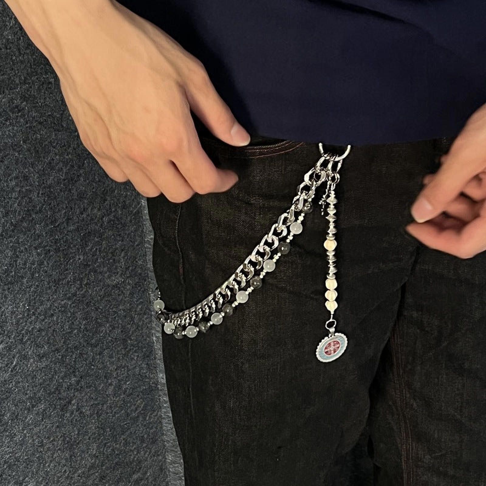 Jewelry Double Layered Gemstone Wallet Chain, Pants Chain Size ONE SIZE - 3 Thumbnail