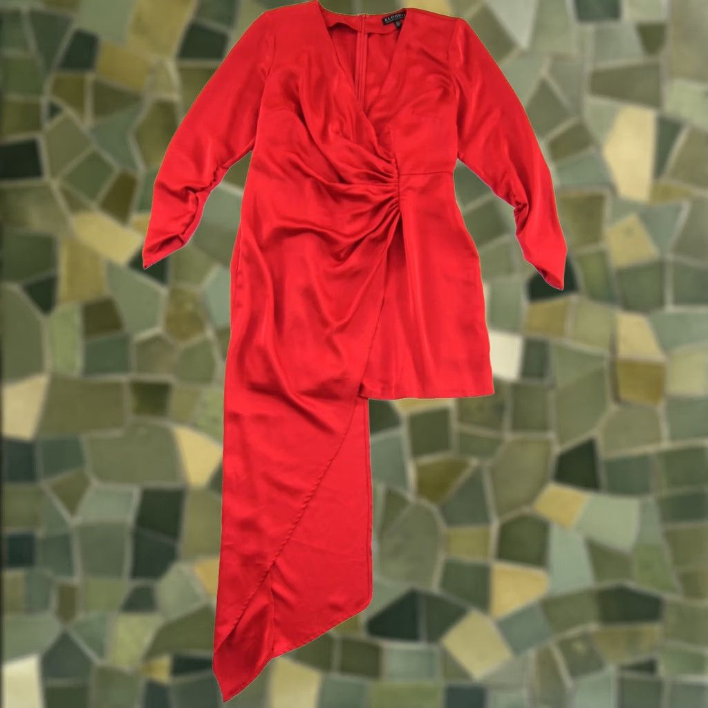 Vintage VINTAGE ELOQUII Red Satin V-Neck Long Sleeve Asymmetric Party Formal Dress 16 Size XXL / US 16-18 / IT 52-54 - 1 Thumbnail