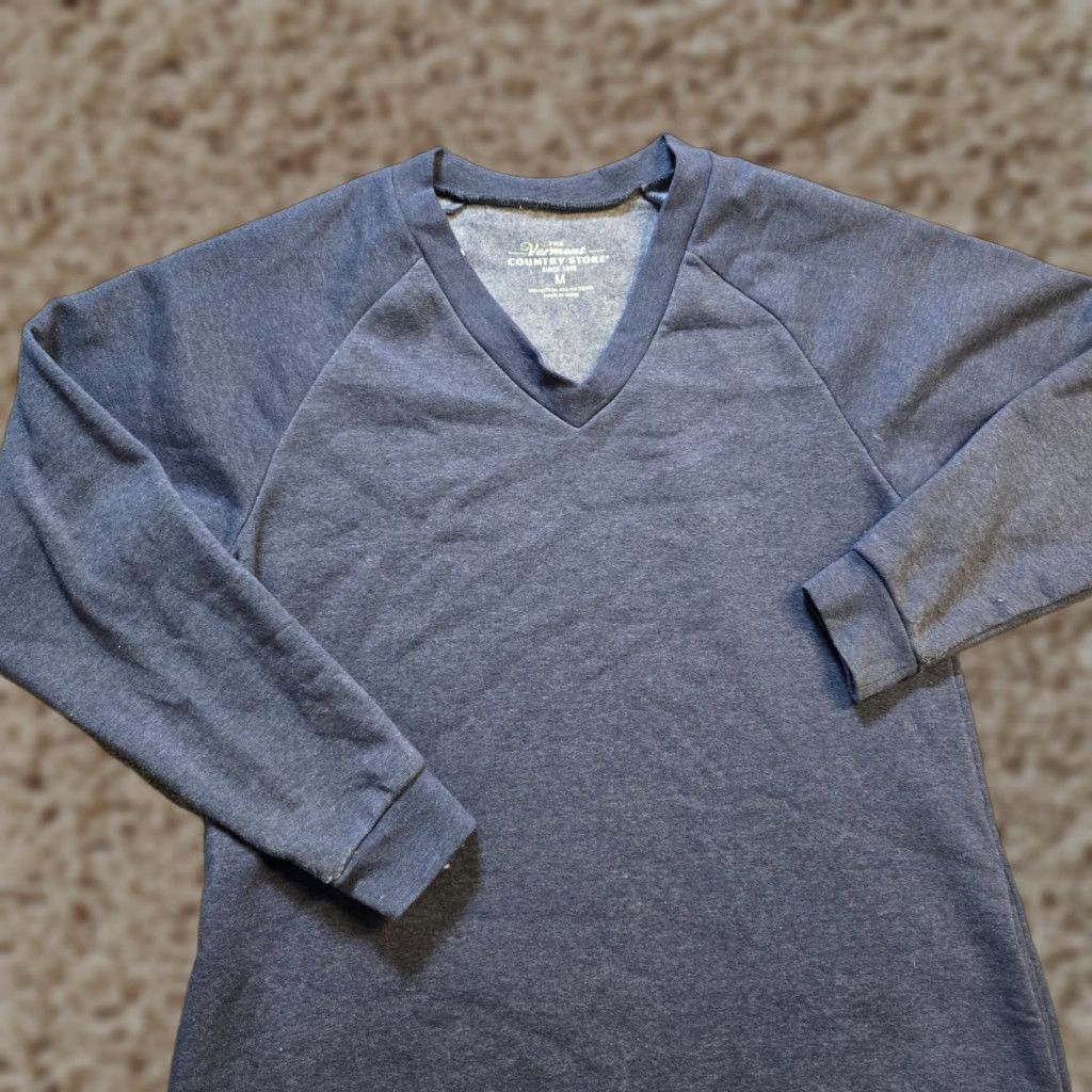Vintage Vermont Country Store Dress Women M Regular Knit Pockets V-Neck Solid Blue Gray Sweatshirt Casual Knee Length Size M / US 6-8 / IT 42-44 - 1 Thumbnail