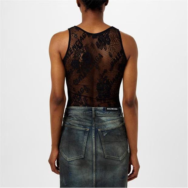 Balenciaga o1g2r1mq0924 Lace Tank Top in Black Size M / US 6-8 / IT 42-44 - 3 Thumbnail