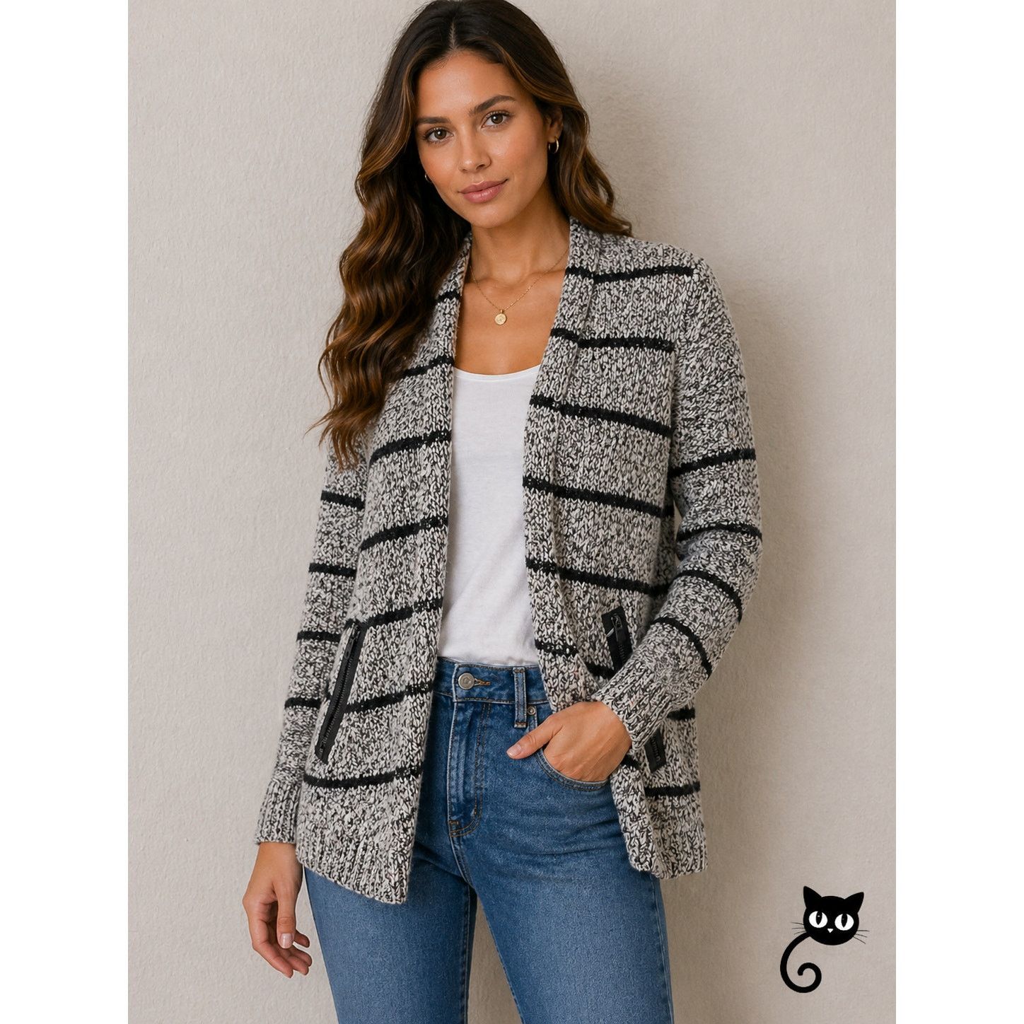 Lou & Grey Lou & Grey Chunky Black Gray Off White Stripe Cardigan XS Size XS / US 0-2 / IT 36-38 - 3 Thumbnail