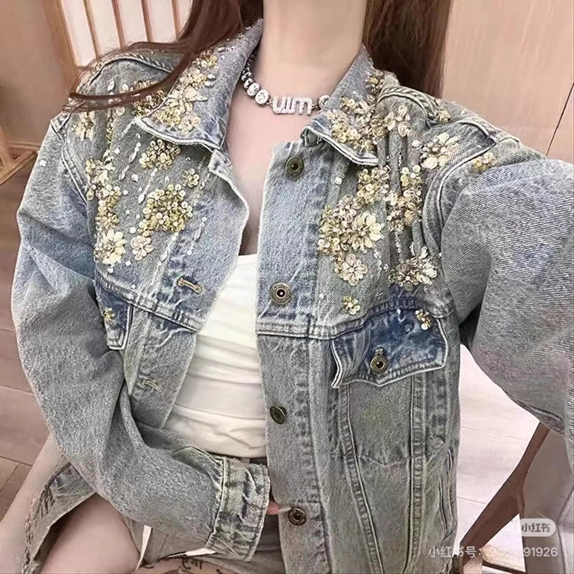 Miu Miu MIU MIU Beaded Studded Denim Jacket 40 Size S / US 4 / IT 40 - 1 Thumbnail
