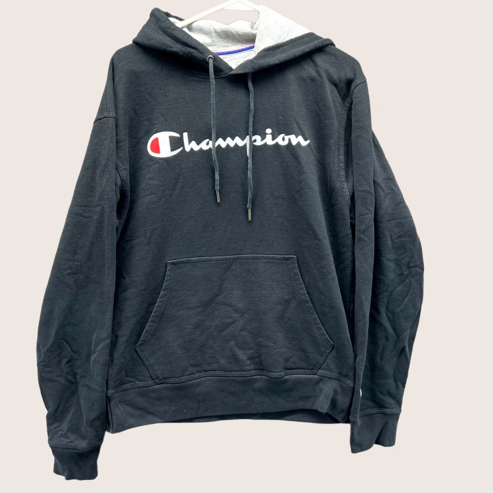 Champion VINTAGE Champion Hoodie Mens M Black Fleece Spell Out Sweater Cotton Y2K Size US M / EU 48-50 / 2 - 1 Thumbnail