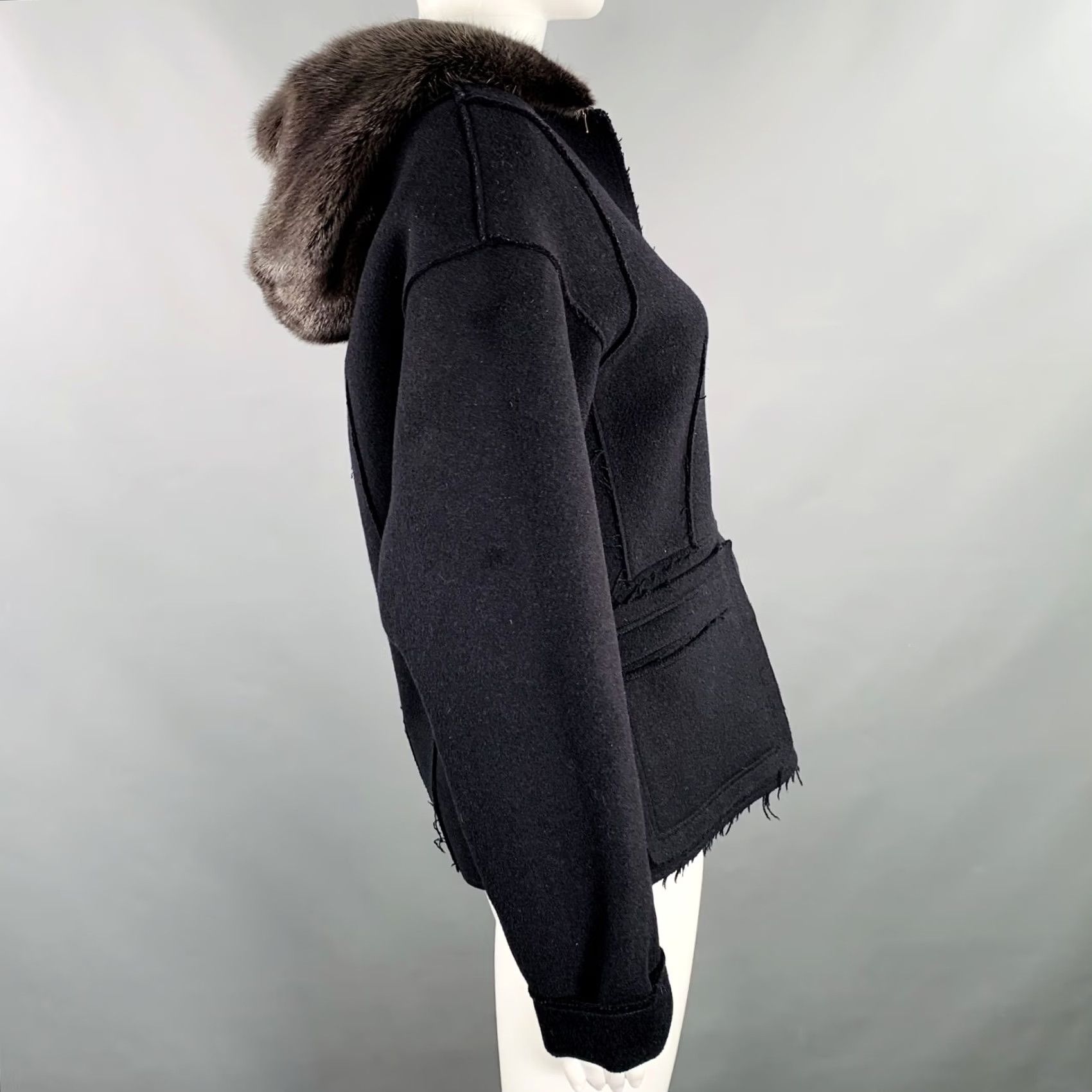 Marni MARNI Black Wool Blend Hooded Jacket Size 4 Raw Edge Women Size S / US 4 / IT 40 - 3 Thumbnail