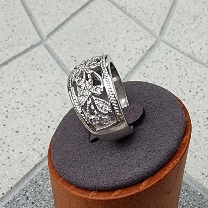 Designer RSC Silver Filigree Vine Floral Crystal Openwork Dome Ring Size ONE SIZE - 8 Thumbnail