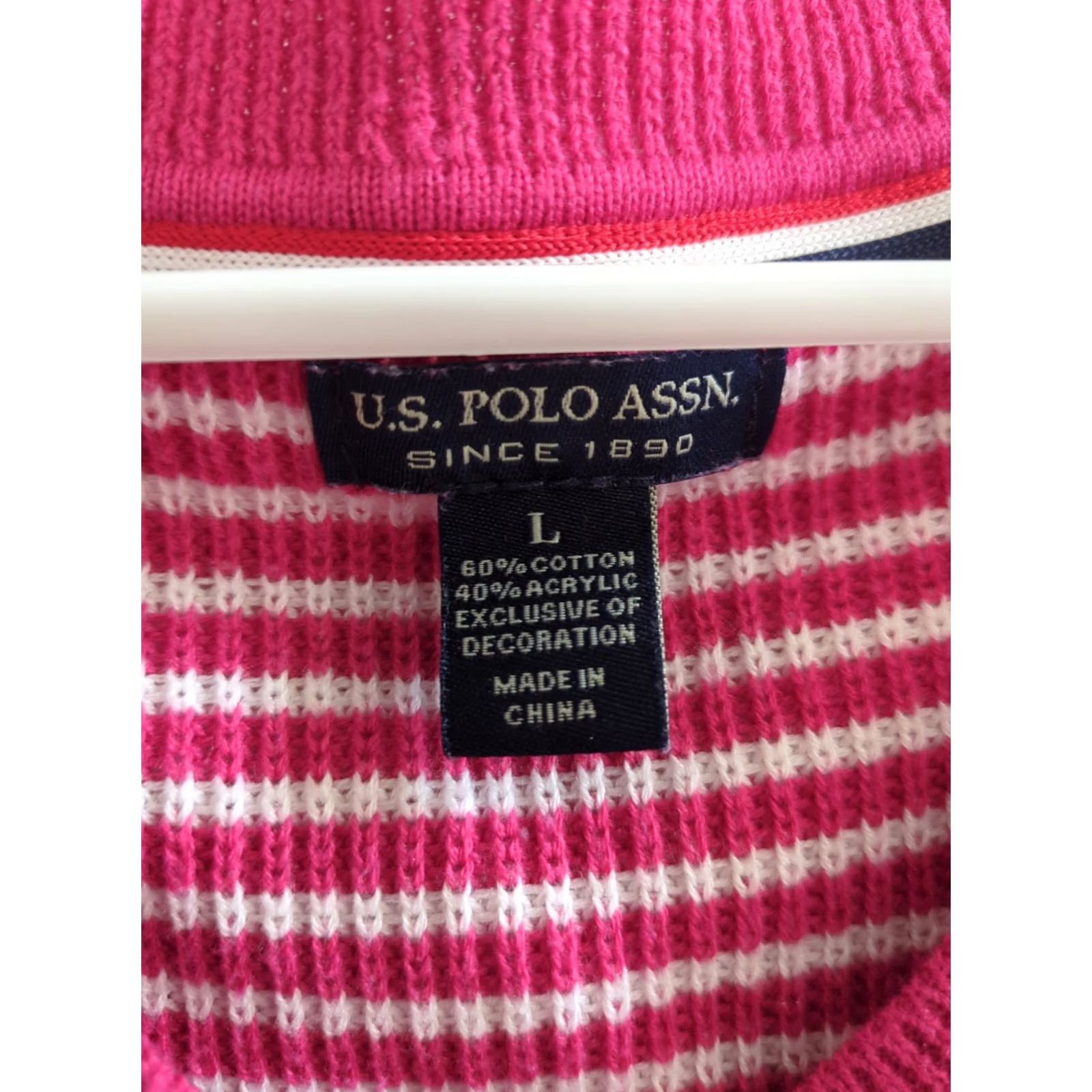 U.S. Polo Assn. VINTAGE U.S. POLO ASSN. Lightweight Striped Pink/White Sweater V-neck Large Women/L Size L / US 10 / IT 46 - 3 Thumbnail