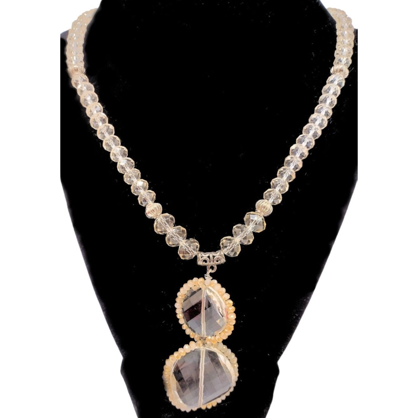 Other Rare Double Strand Faceted Crystal Bead Necklace Silvertone Size ONE SIZE - 1 Thumbnail