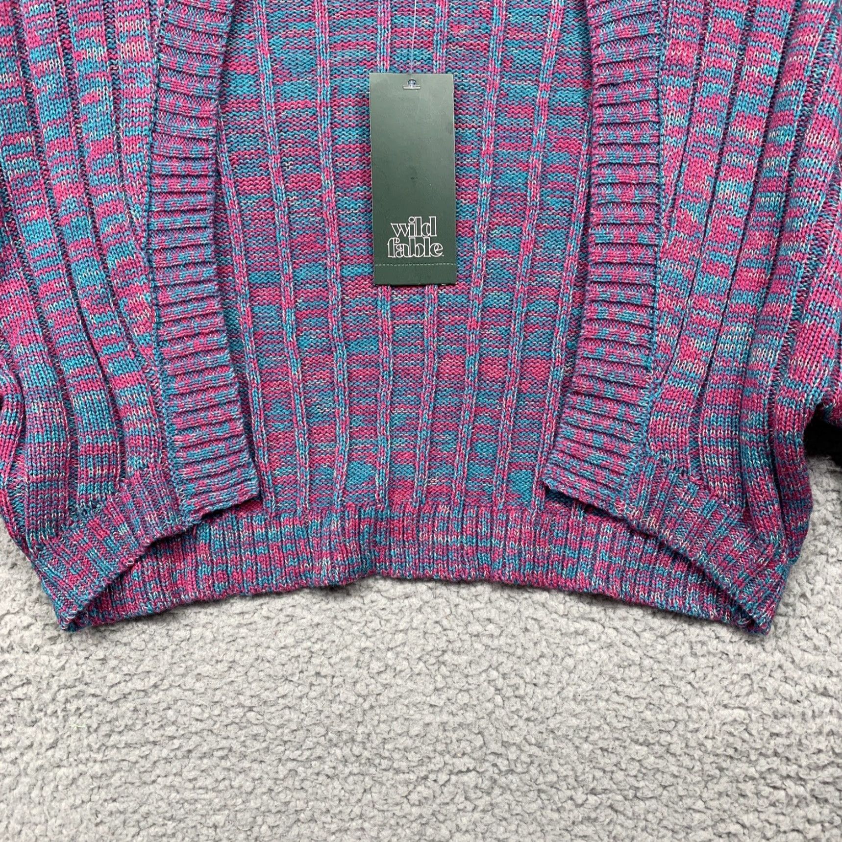 Vintage VINTAGE? No, not vintage. Wild Fable Cropped Sweater Women’s S Pink Turquoise White Open Front NWT Size S / US 4 / IT 40 - 3 Thumbnail