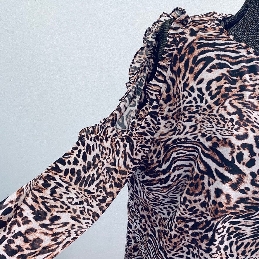 Michael Kors Michael Michael Kors cheetah print cold shoulder blouse Size XXL / US 16-18 / IT 52-54 - 3 Thumbnail