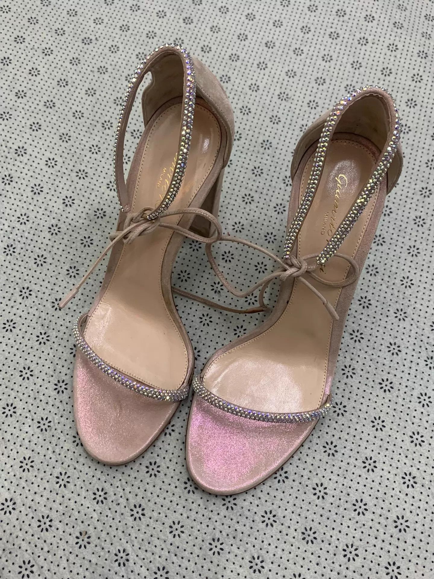 Gianvito Rossi Gianvito Rossi Pink Suede & Crystal One-strap Heels Size US 8.5 / IT 38.5 - 1 Thumbnail