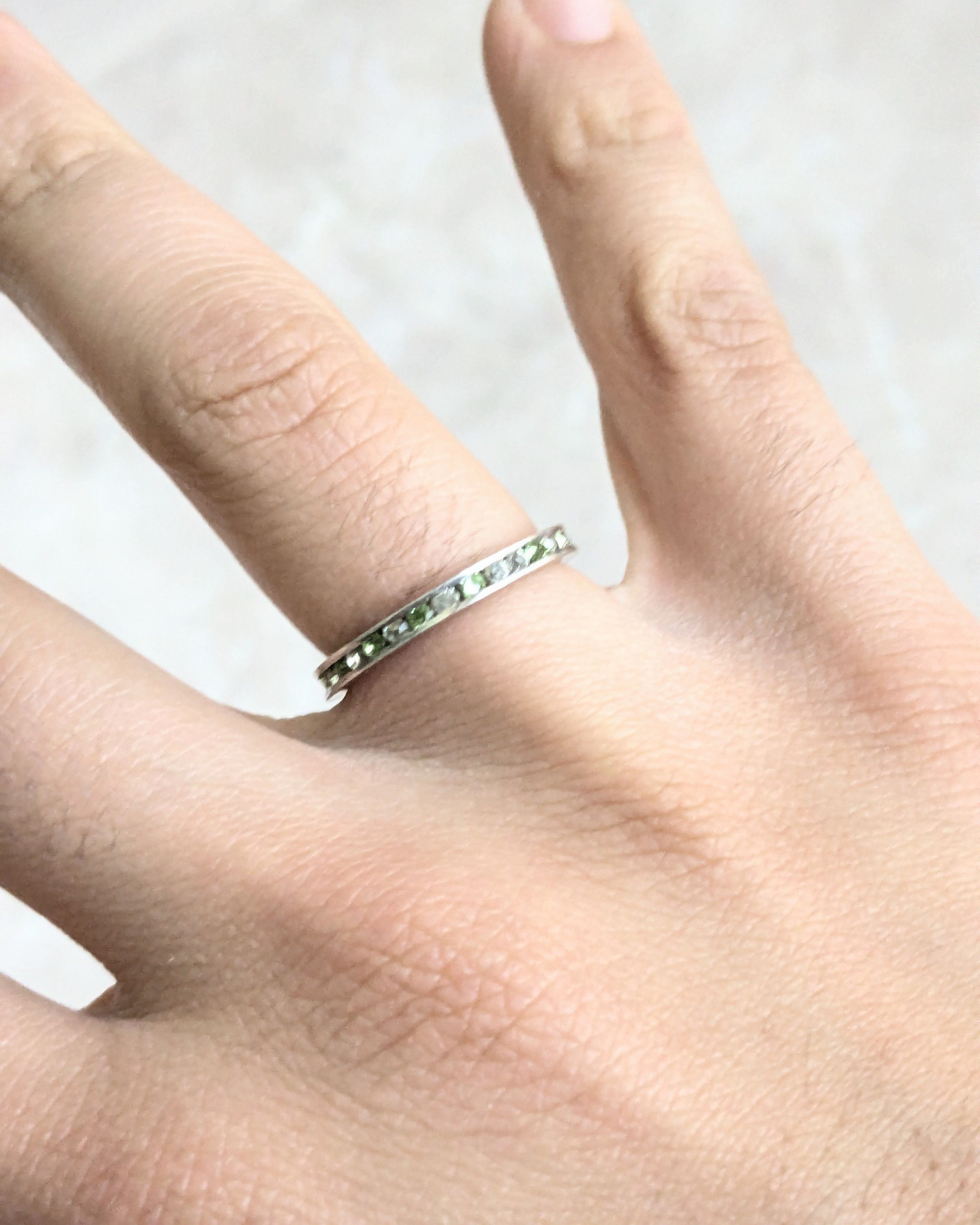 Sterling Silver Vintage Sterling Silver Band Ring Eternity 7.5 Green CZ Size ONE SIZE - 3 Thumbnail