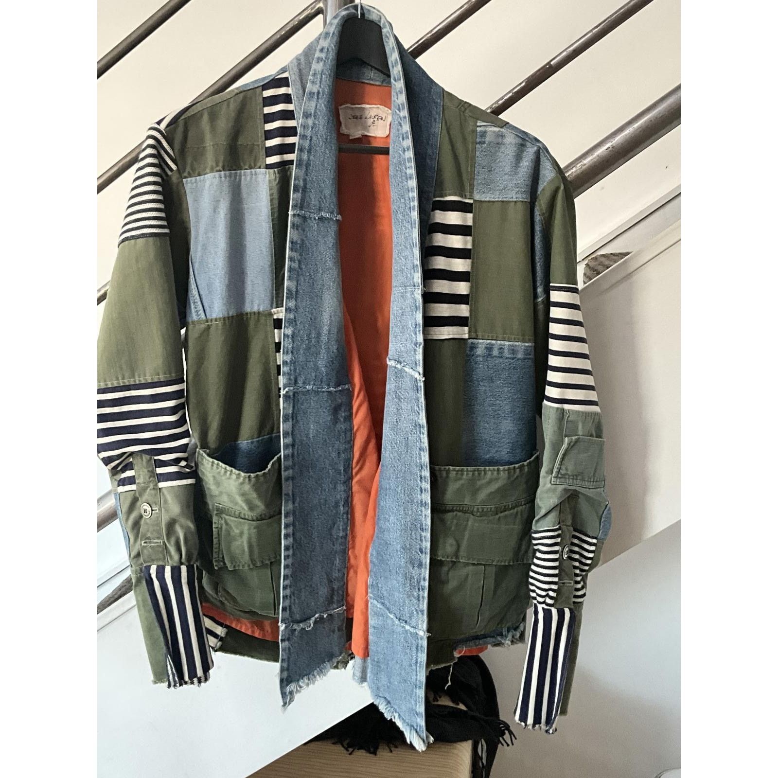Greg Lauren GREG LAUREN: Men's Army Denim Striped Kimono Jacket
