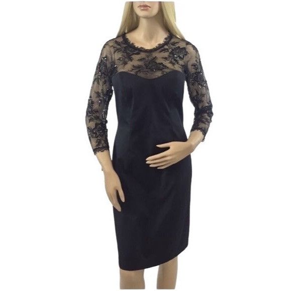 Tadashi Shoji NWT Tadashi Shoji Black Lace Sequin Dress 10 | Mob Wife Dark Size M / US 6-8 / IT 42-44 - 9 Thumbnail