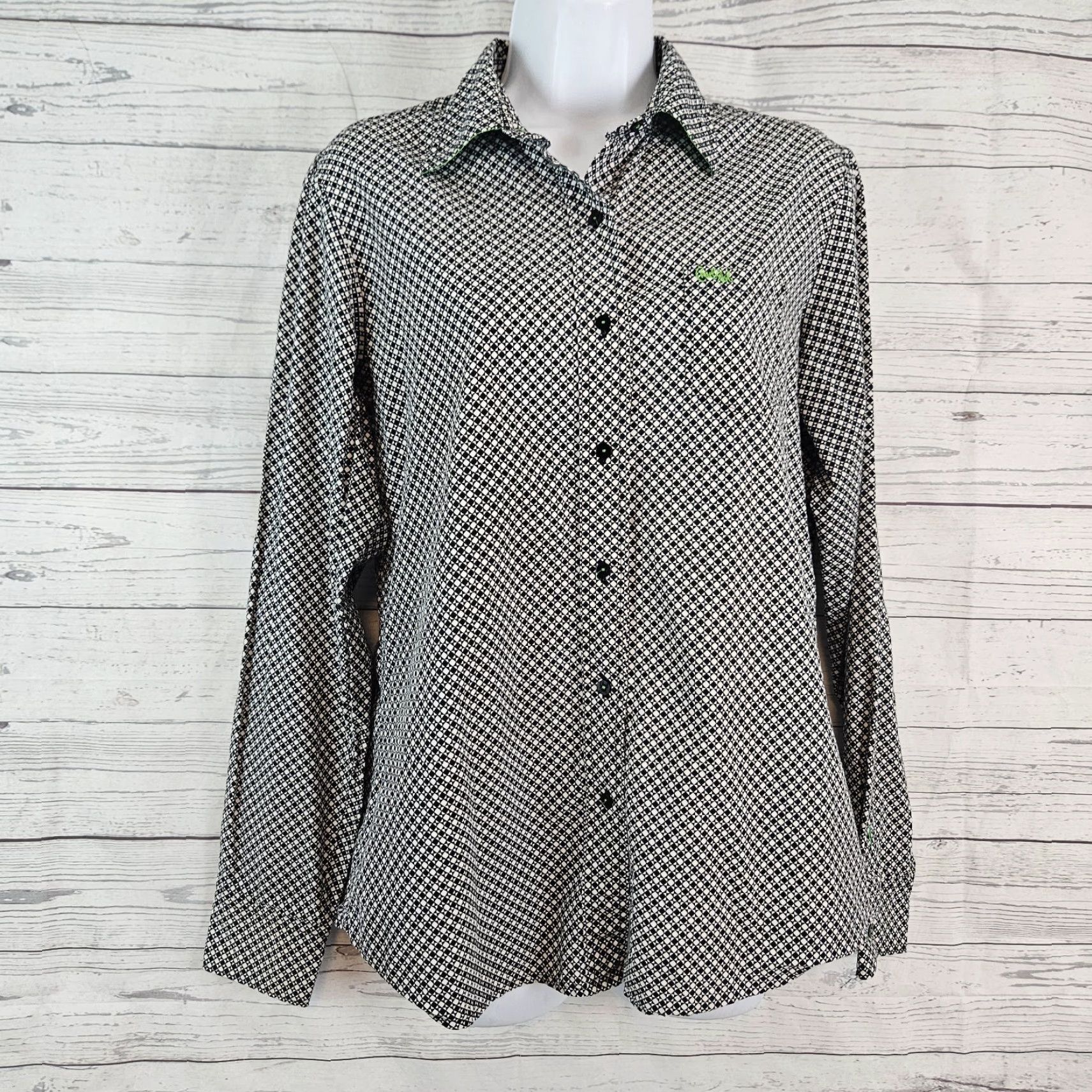 Vintage Cruel Girl Womens Button Up Shirt Sz Large Black White Geometric 100% Cotton Button-Up Regular Long Sleeve Collared Tailored Vintage No Size L / US 10 / IT 46 - 2 Thumbnail