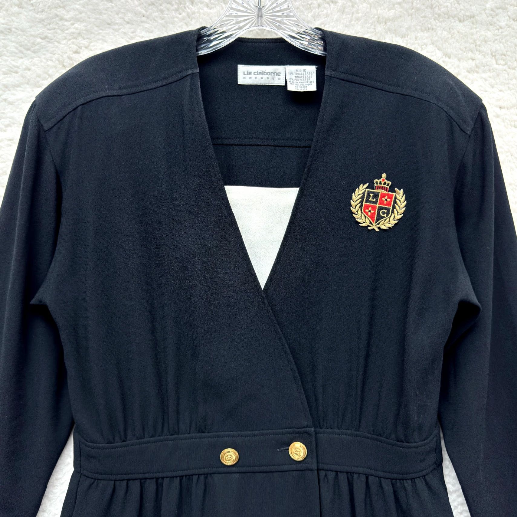 Liz Claiborne VINTAGE Liz Claiborne Sheath Blazer Dress 12 Black Military Crest Gold Buttons Womens Size XL / US 12-14 / IT 48-50 - 3 Thumbnail