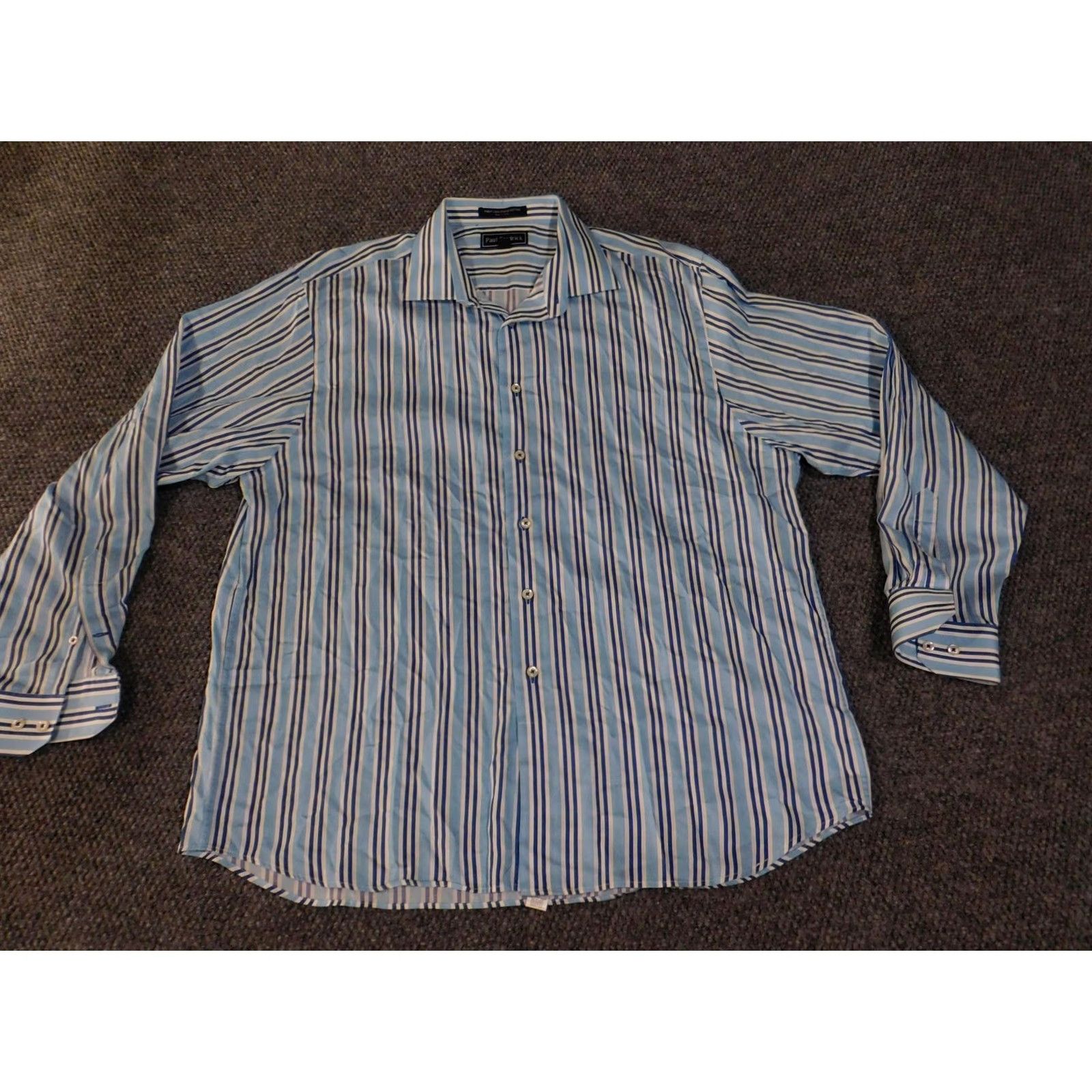 Vintage Paul Fredrick Shirt Mens XL Blue White Striped Long Sleeve Button Up Dress Shirt Size 46R - 4 Thumbnail