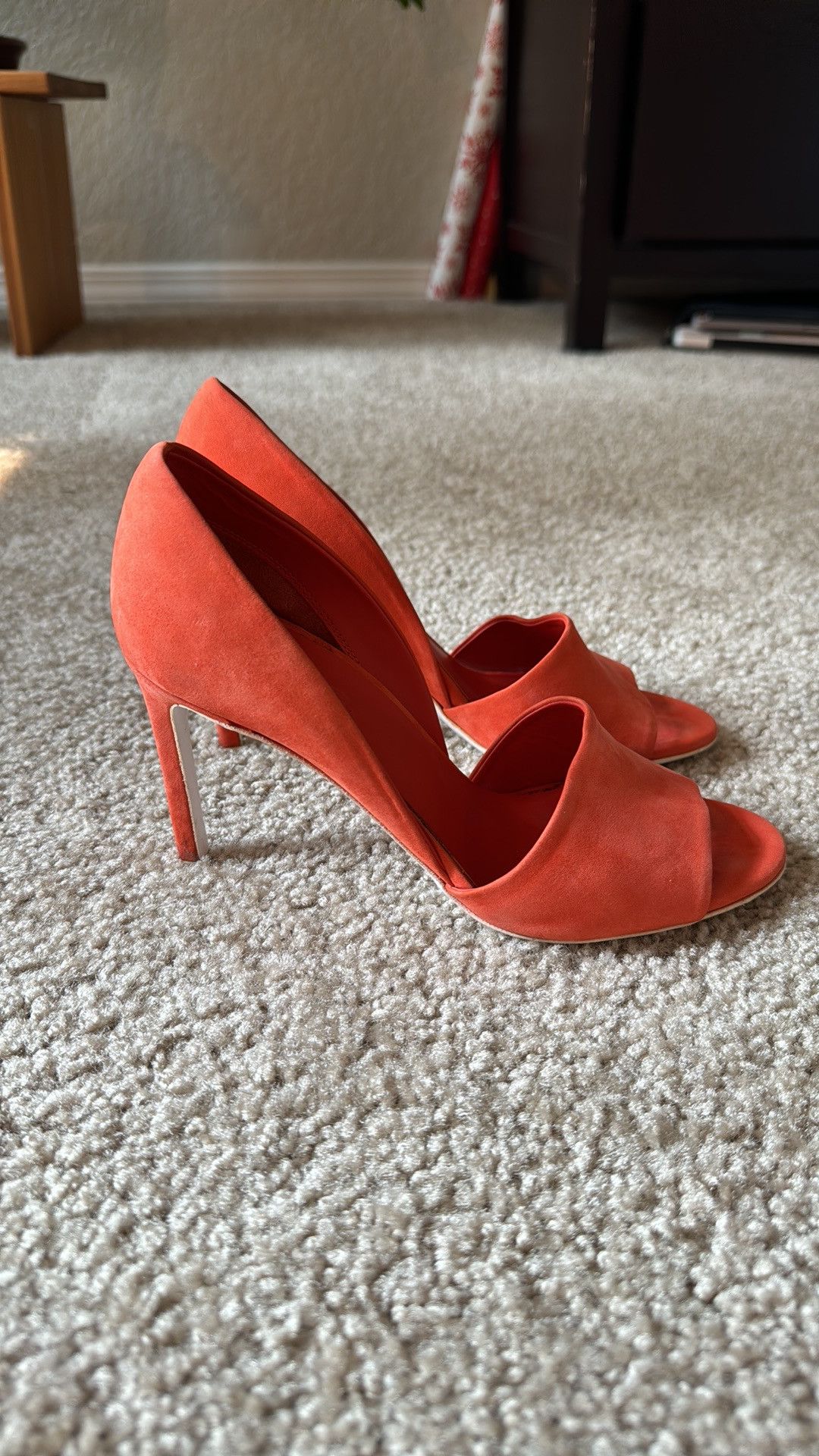 Vince Coral Red Suede Heels Size US 6.5 / IT 36.5 - 1 Thumbnail