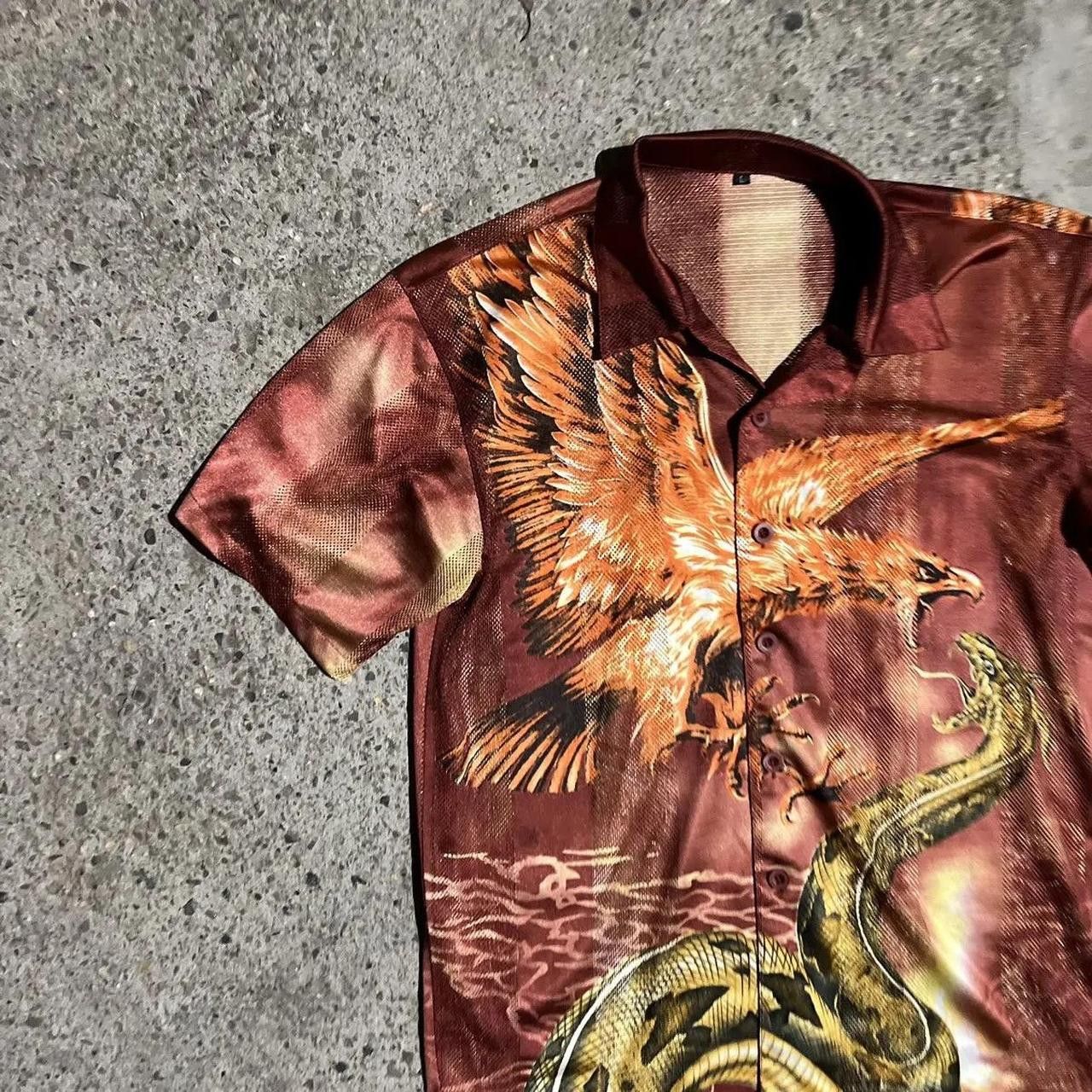 Vintage Vintage Y2K Rare Alt Tribal Dragon Skull Hawaiian Shirt Size US M / EU 48-50 / 2 - 3 Thumbnail