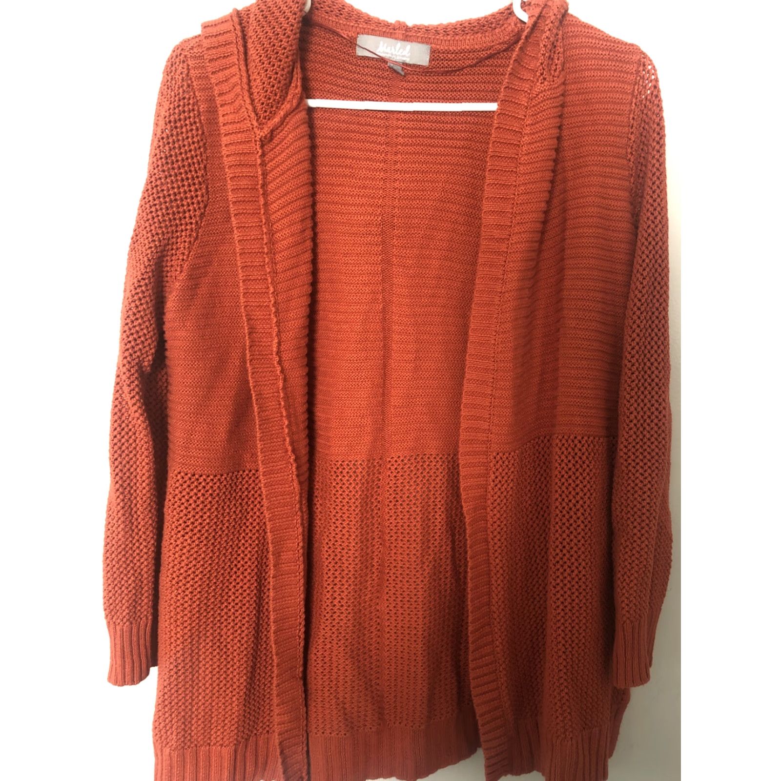 Vintage Marled Hooded Shaw Wrap Sweater Womens M Rust Brown Knit Raglan Sleeve V-Neck Casual Cardigan Size M / US 6-8 / IT 42-44 - 3 Thumbnail