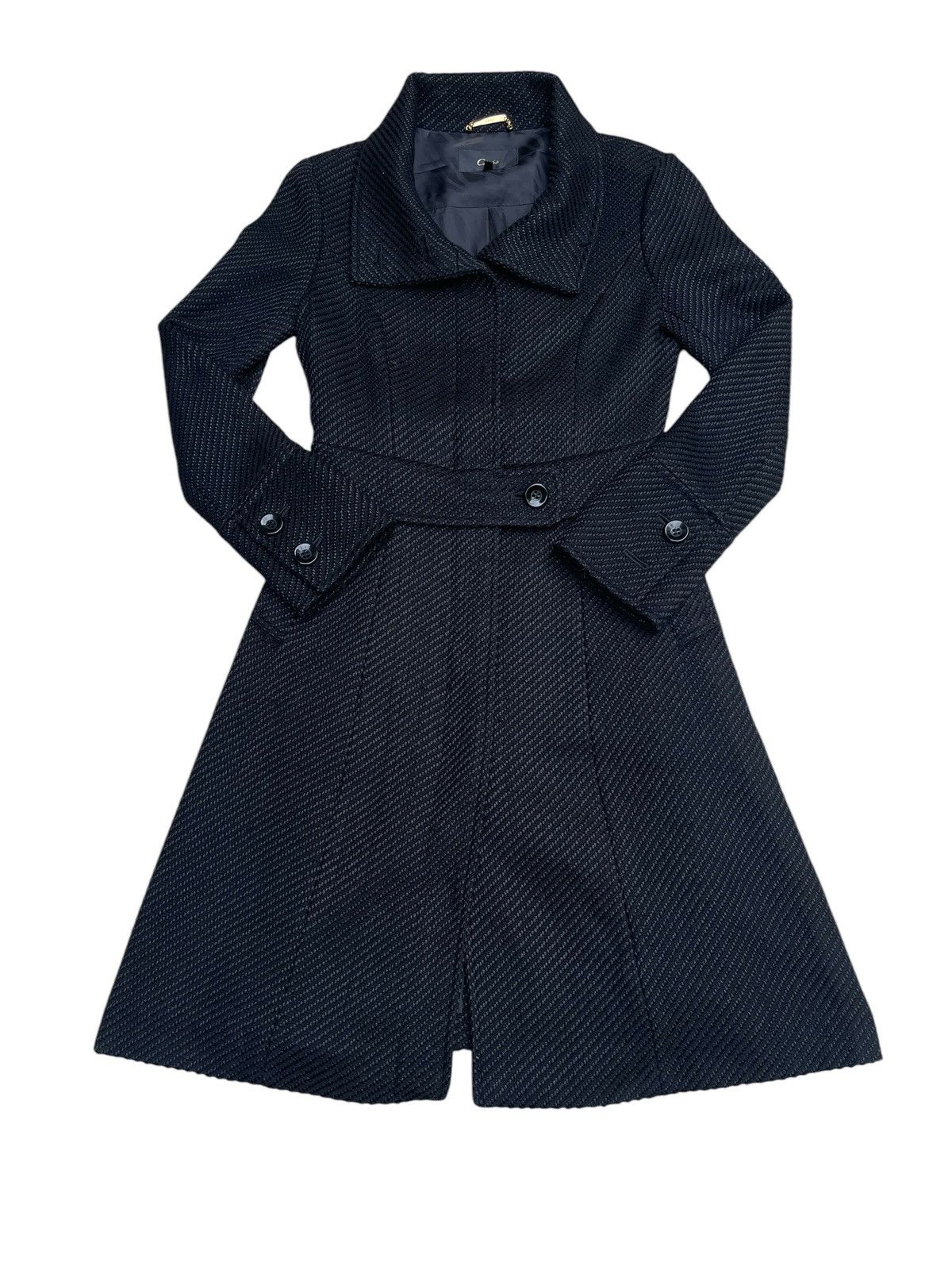 Designer × Japanese Brand × Other Cliché Japan Deep Black Wool Belted Coat - Women’s Size 38 Size S / US 4 / IT 40 - 1 Thumbnail