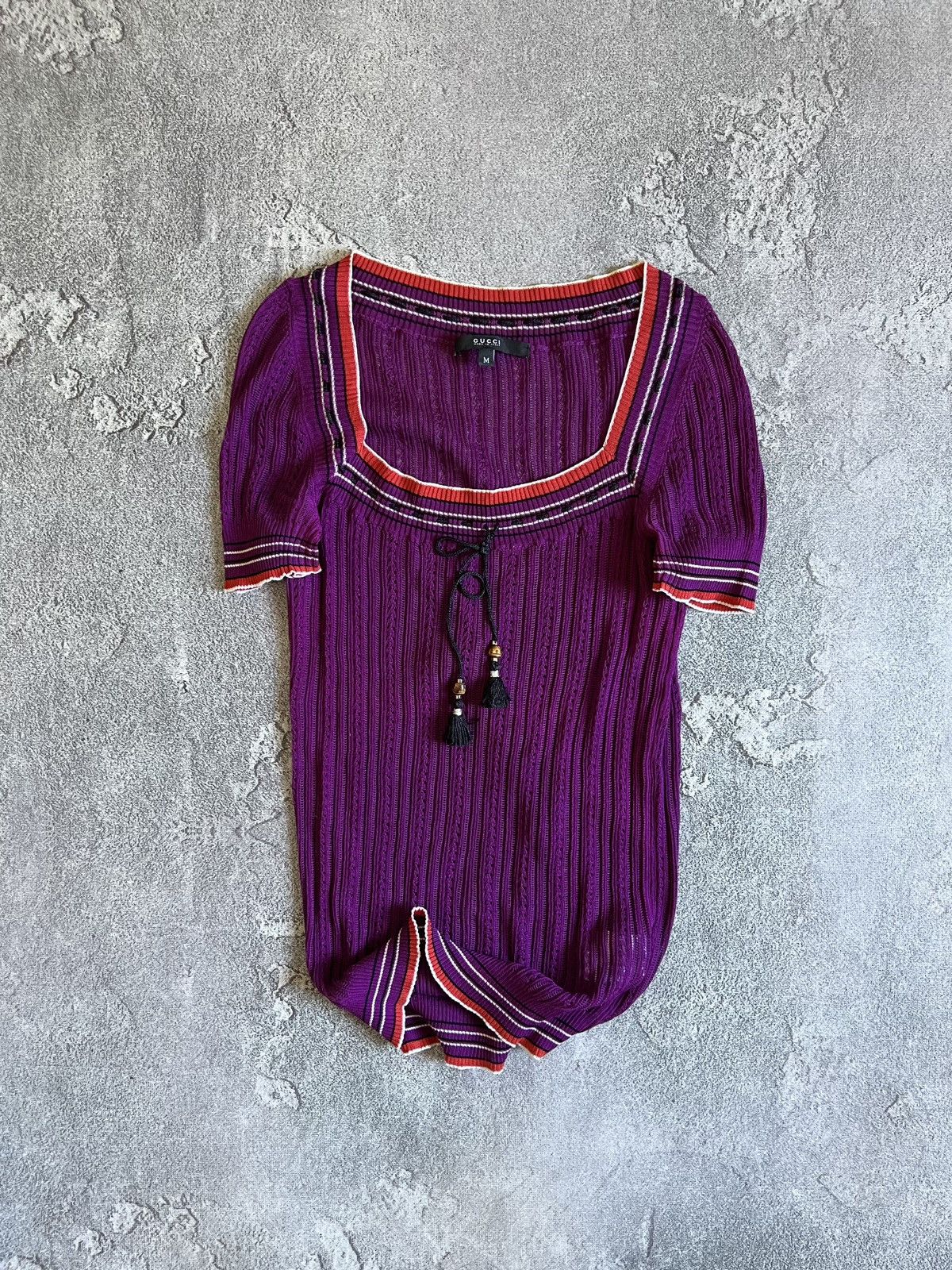 Gucci Purple Knit Top Short Sleeve Size M Blouse T Shirt