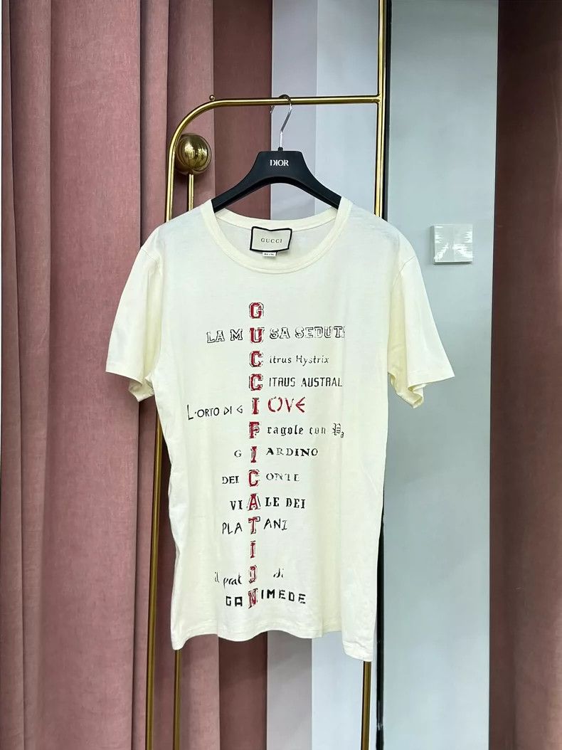 Gucci Beige letter printed short-sleeved T-shirt