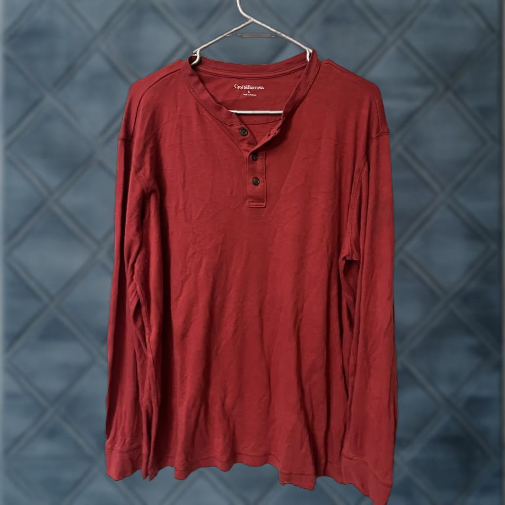 Croft & Barrow Mens Red Croft & Barrow Long Sleeve Henley T Shirt Large Size US L / EU 52-54 / 3 - 1 Thumbnail