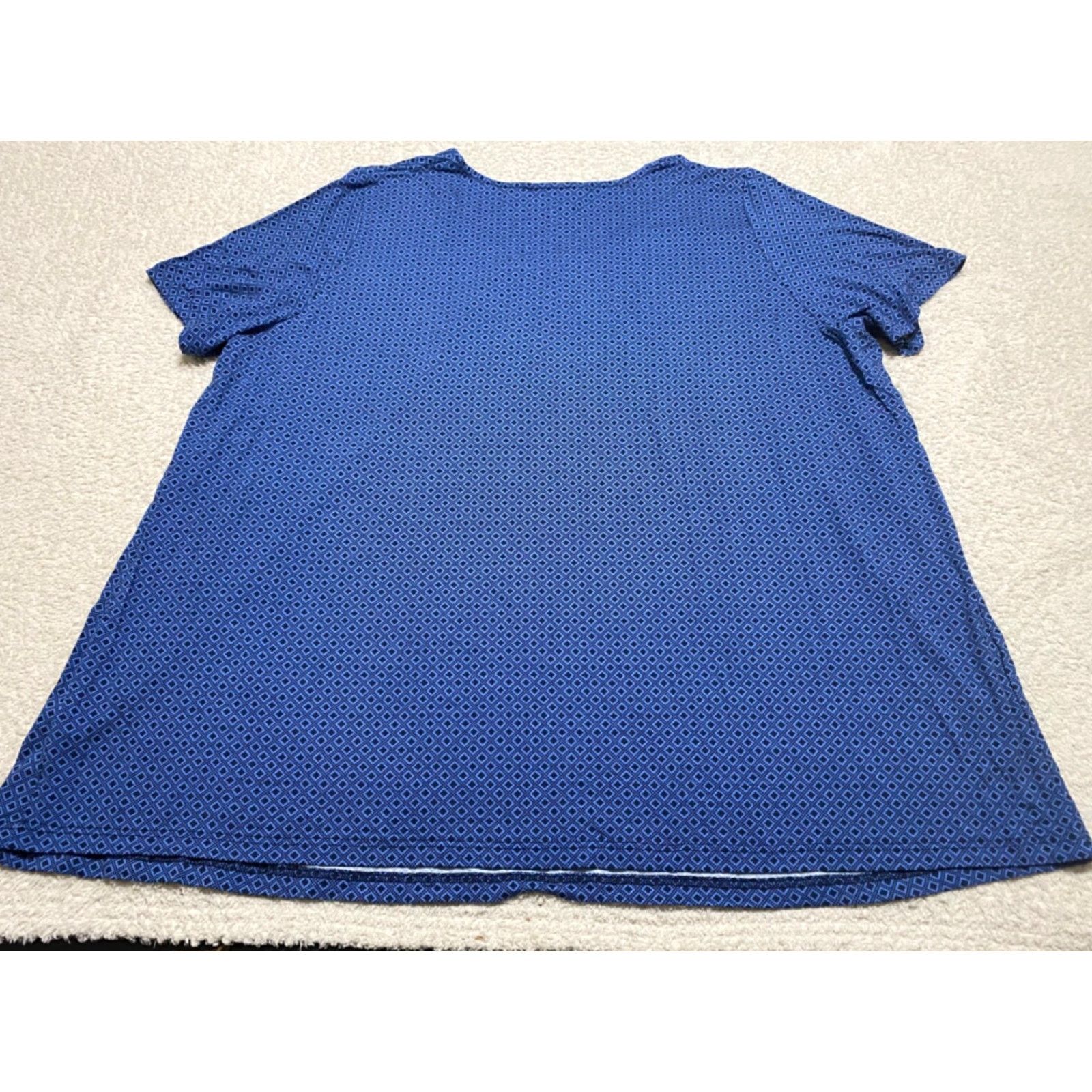 Vintage Ulla Popken Blouse Geometric Square Neck Blue Short Sleeve Womens Size 28 Plus Viscose Size 4XL / US 24-26 - 7 Thumbnail