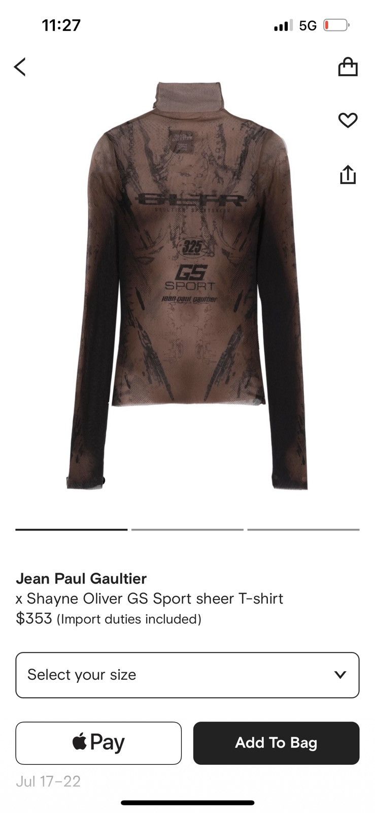 Designer × Jean Paul Gaultier x Shayne Oliver GS Sport sheer T-shirt Size US M / EU 48-50 / 2 - 4 Thumbnail