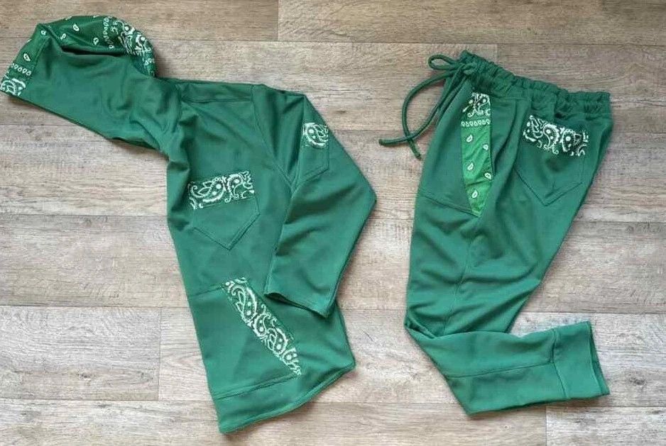 Other Men Custom Kelly Green Bandanna Trim LS Hoodie & Jogge Set. Size US XL / EU 56 / 4 - 3 Thumbnail