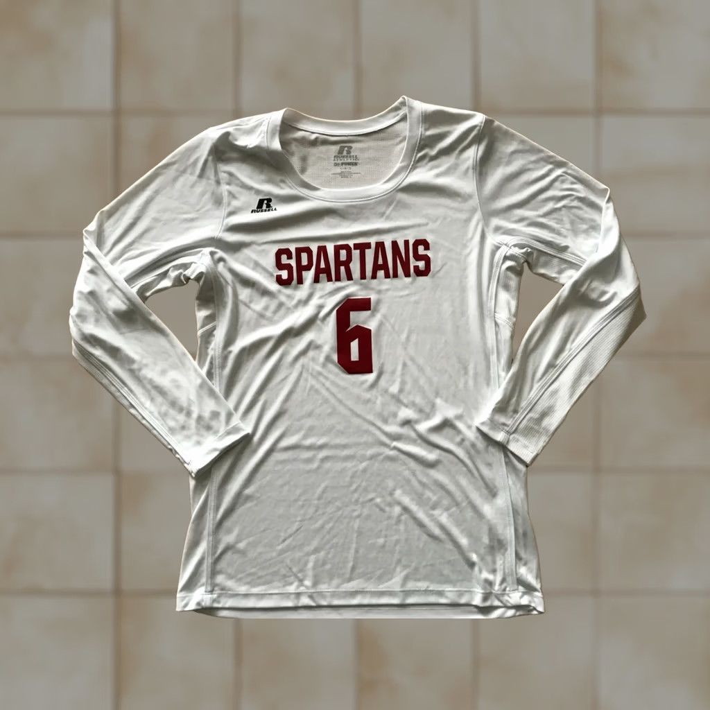 Russell Athletic VINTAGE Russell Spartans Soccer Jersey Womens L White Long Sleeve Sports Jersey Womens Mens? Size L / US 10 / IT 46 - 1 Thumbnail