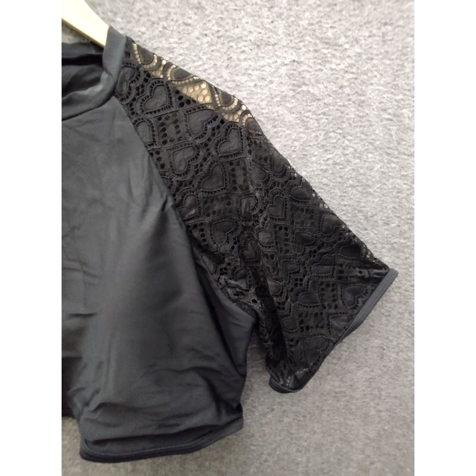 Vintage Black Blouse Cropped 3XL Lace Short Sleeve Women's Top Size XXL / US 16-18 / IT 52-54 - 7 Thumbnail