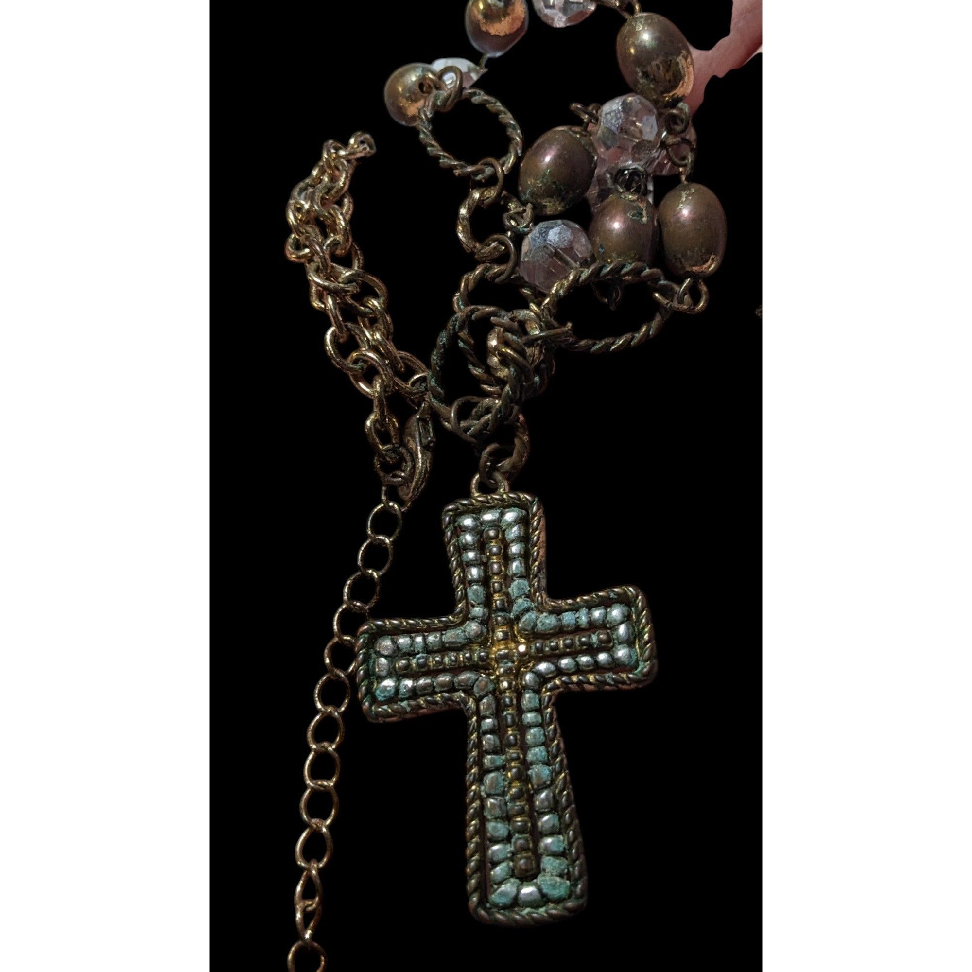 Other Vintage Multitone Metallic Beaded Cross Necklace Size ONE SIZE - 2 Thumbnail
