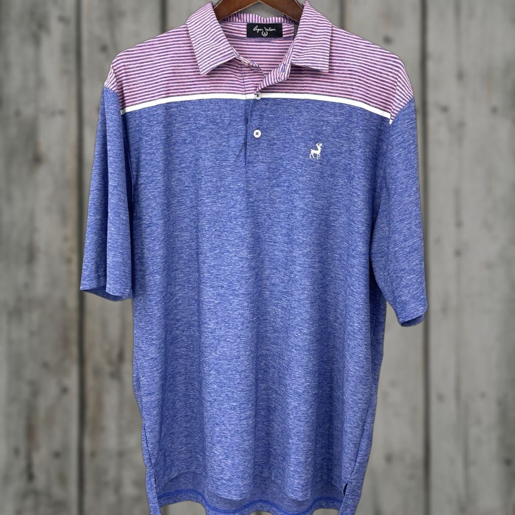 Vintage Byron Nelson Polo Shirt Mens Large Blue Pink Striped Golf Performance Preppy Dad Size US L / EU 52-54 / 3 - 1 Thumbnail