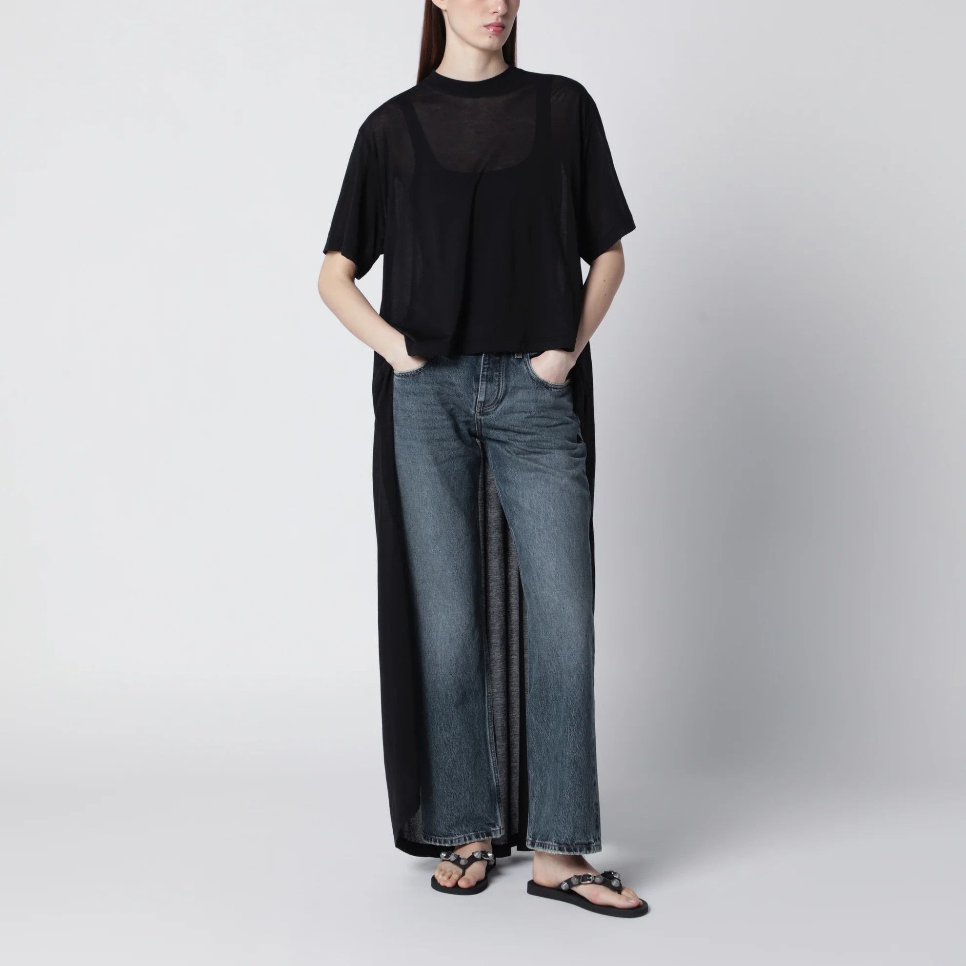 Balenciaga o1d2blof0426 Maxi Train T-Shirt Cotton Jersey in Black Size M / US 6-8 / IT 42-44 - 1 Thumbnail