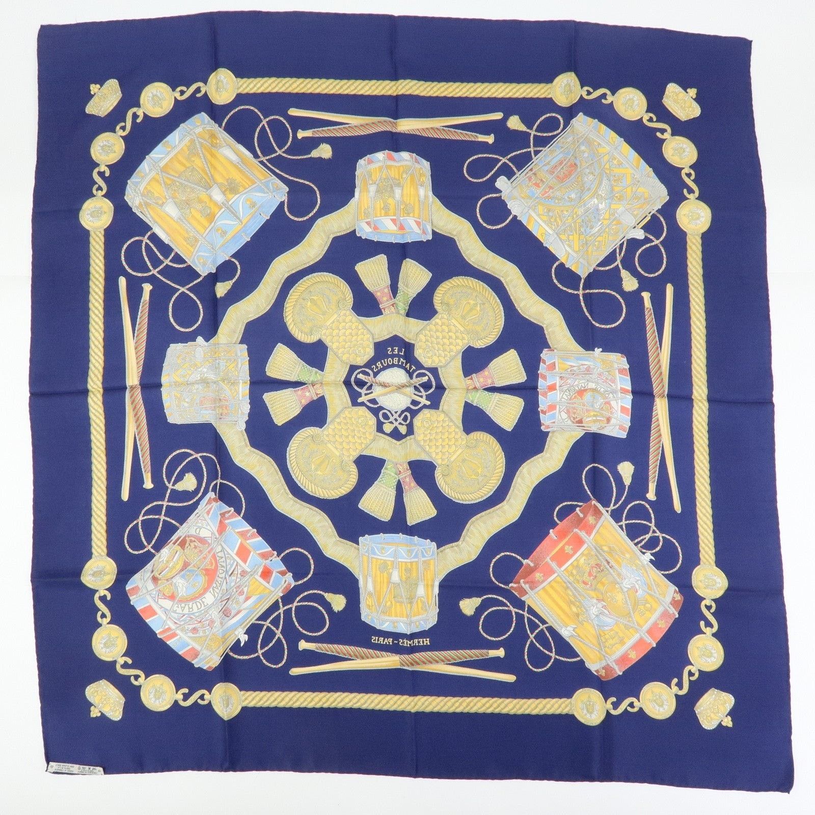 Hermes Hermes Carre 90 Les Tambours Silk Scarf Navy Size ONE SIZE - 2 Thumbnail
