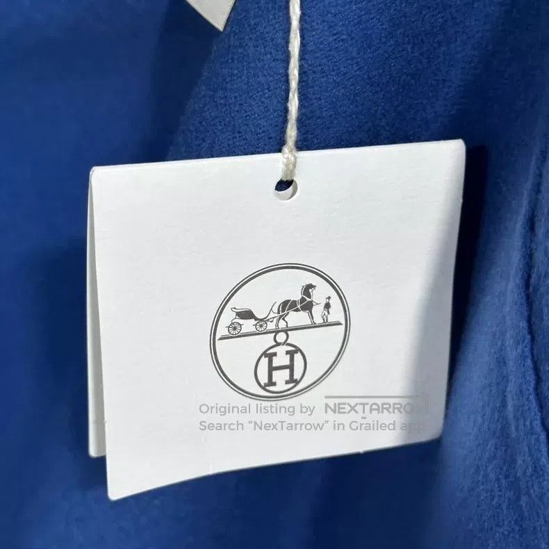 Hermes Hermes Blue Leather Patch Long Wool Cashmere Coat Size XXS / US 00 / IT 34 - 6 Thumbnail