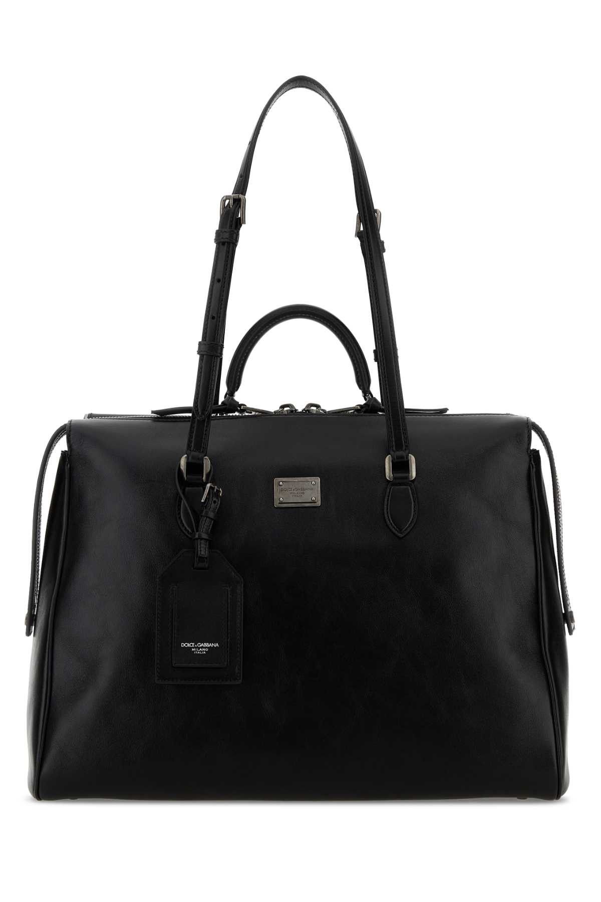 Dolce & Gabbana Black Leather Vittoria Shopping Bag Size ONE SIZE - 1 Thumbnail