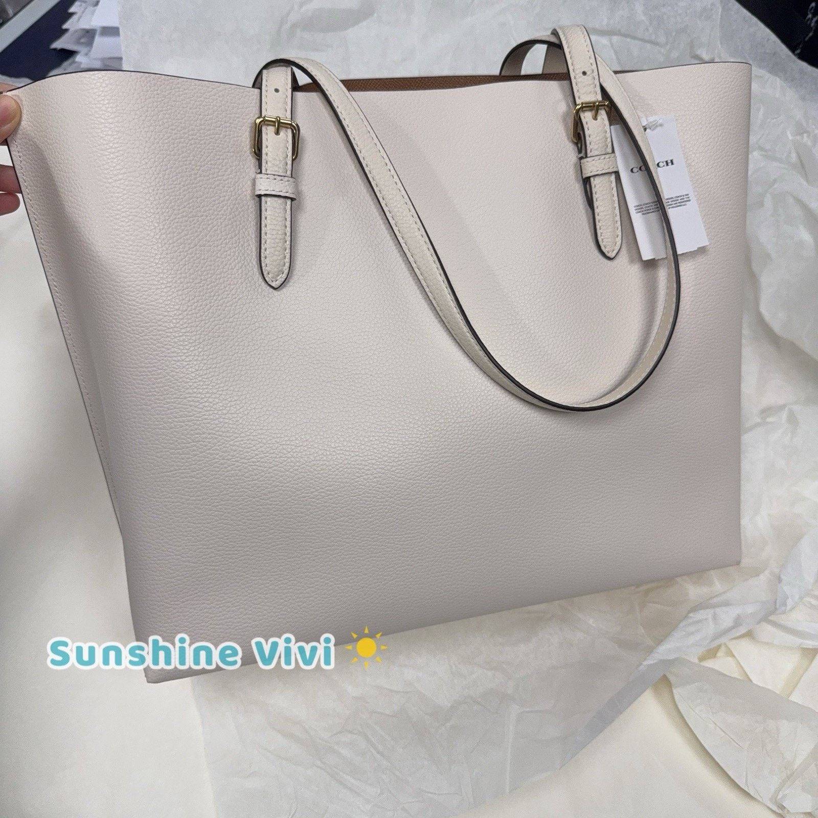 Coach NWT Coach 1671 Mollie Leather Chalk/Light Saddle Large Tote Size ONE SIZE - 5 Thumbnail