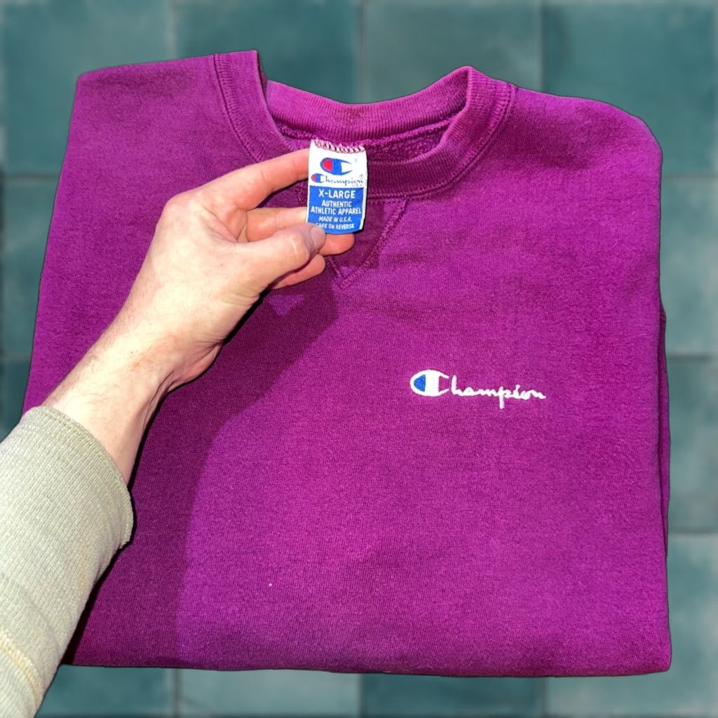 Champion VINTAGE Champion Sweatshirt XL Purple 90s USA Weave Blank Jumper Sweater Size US XL / EU 56 / 4 - 1 Thumbnail